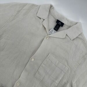 H&M Mens Beige Camp Collar Shirt‎ Regular Fit Short Sleeve Size Medium